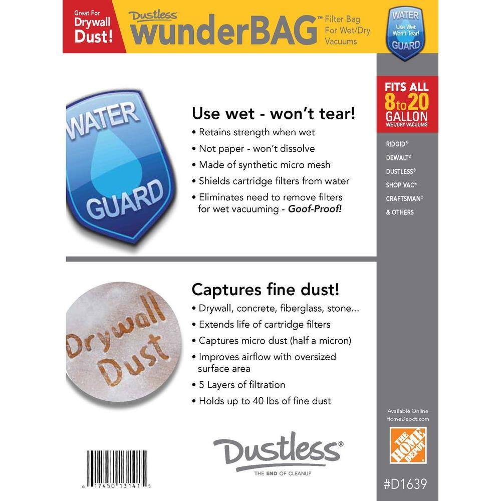 Dustless Technologies Wunderbag Micro Pre-Filter (2-Pack) for Dustless Wet+Dry Standard and HEPA Vacuum 13141