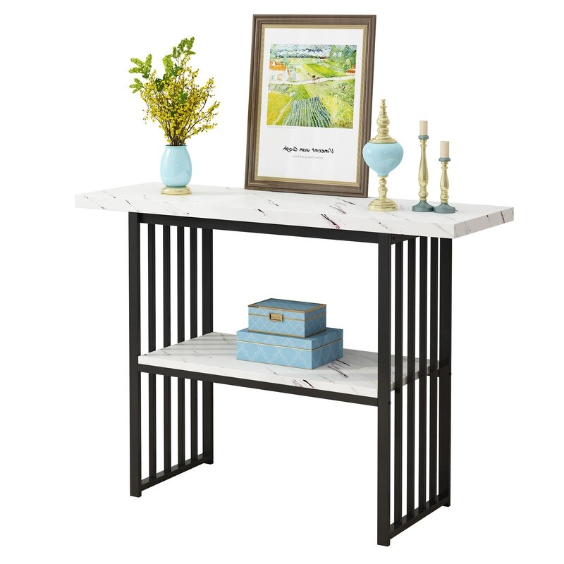 Modern 42 Inch Console/Accent Table with Geometric Metal Legs