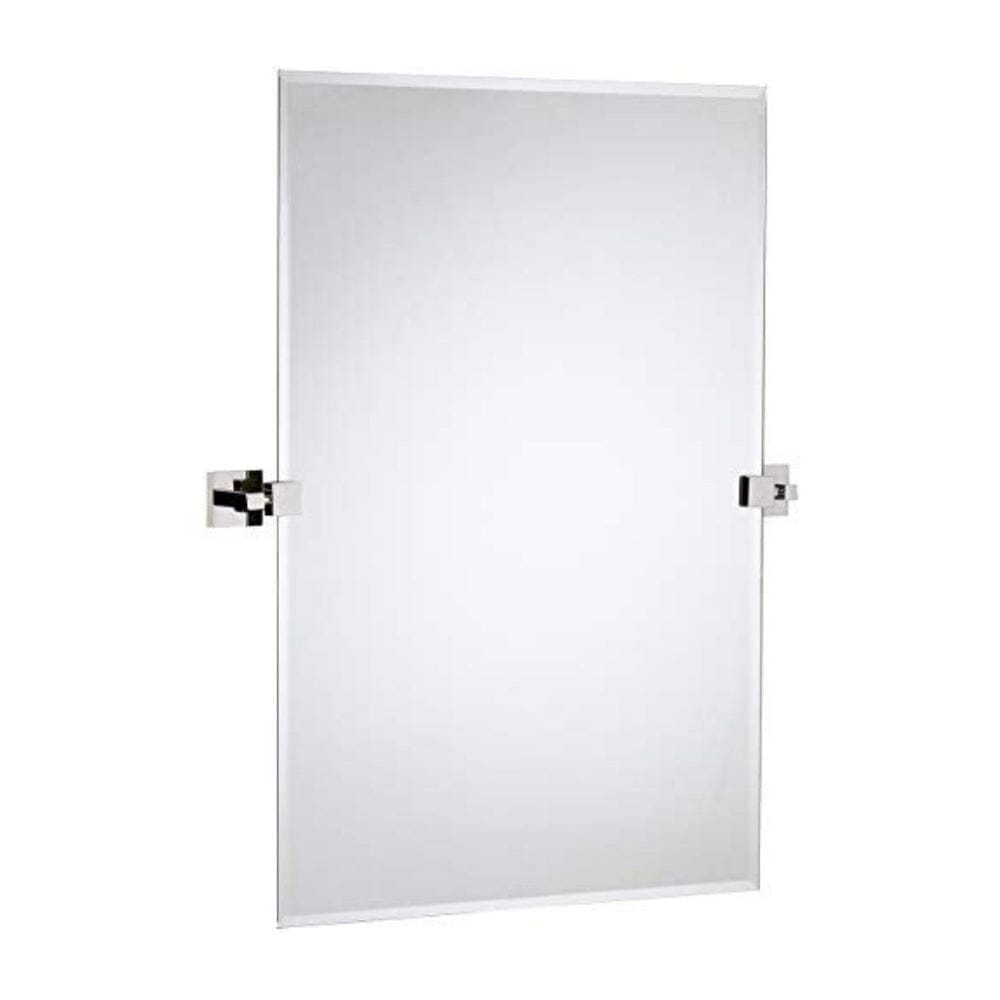 Large Squared Modern Pivot Rectangle Mirror with Polished Chrome Wall Anchors 20