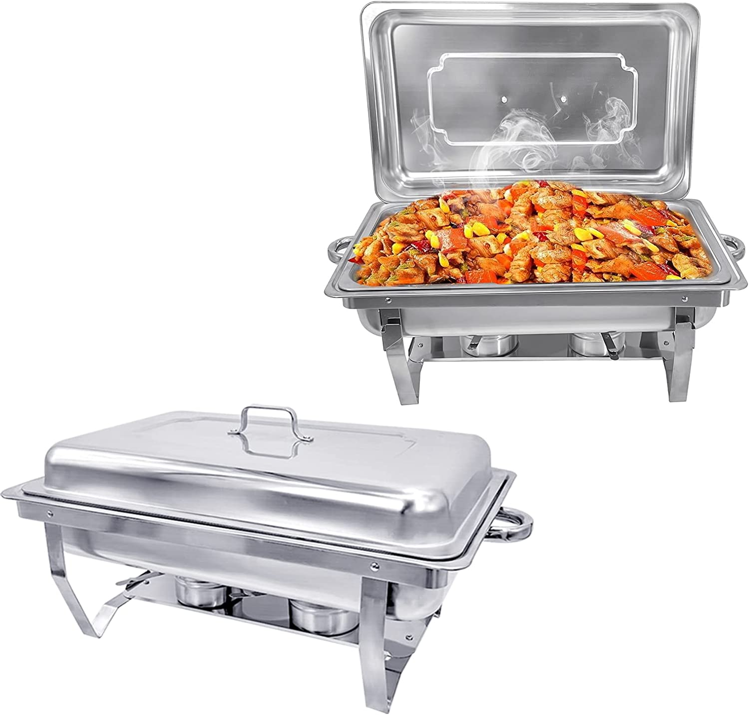 Jacgood Chafing Dish 8Qt Stainless Steel Chafer 2 Packs Full Size Rectangular Chafers for Catering Buffet Warmer Set