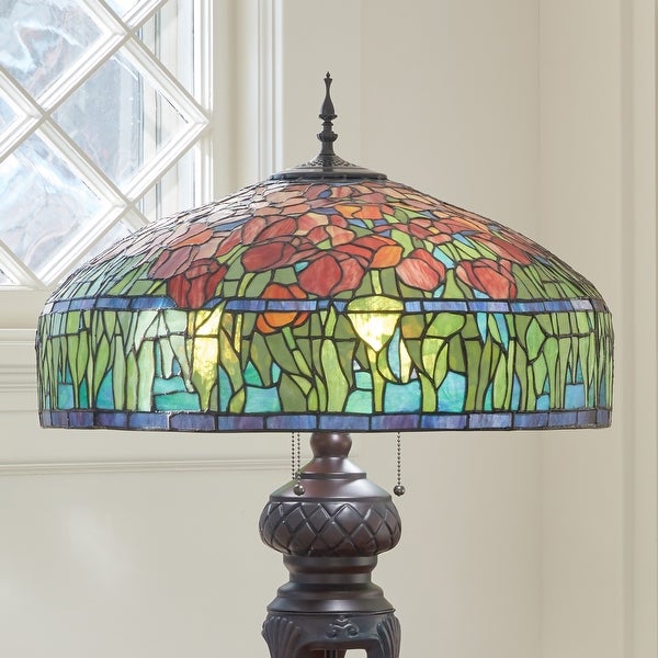 Tulip River of Goods -Inspired Red and Green Stained Glass 33.25-Inch Table Lamp - 22