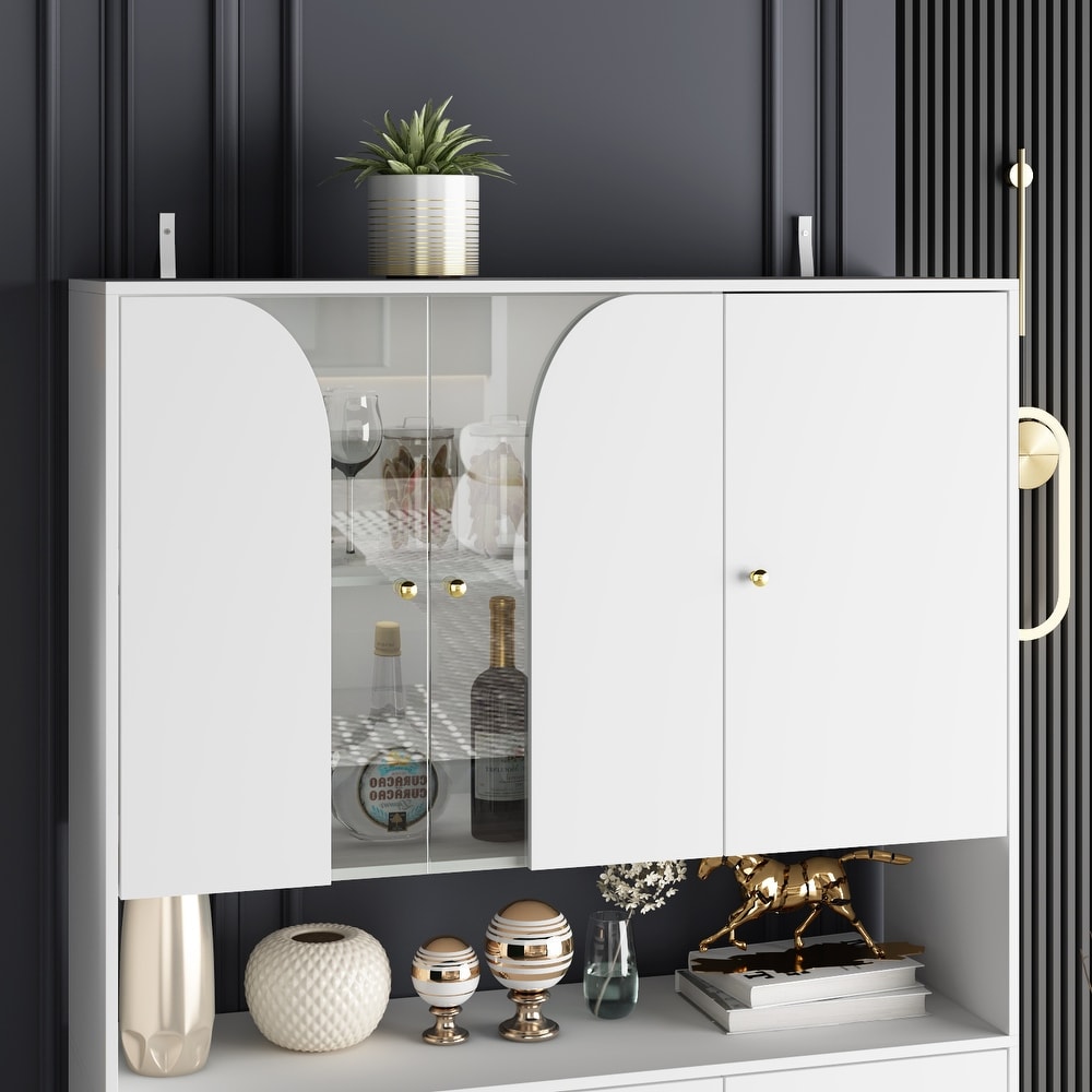 Buffet Storage Cabinet with Tempered Glass Doors Pantry Bookshelves   47.2\