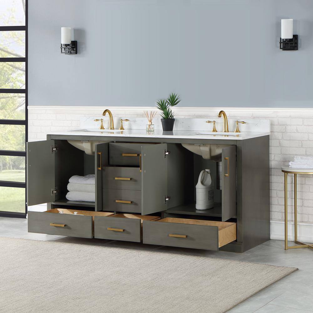 Altair Monna 72 in. W x 22 in. D x 34 in. H Bath Vanity in Gray Pine with Carrara White Composite Stone Top 544072-GP-AW-NM