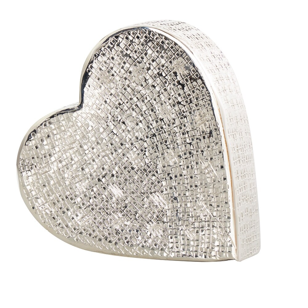 Gold or Silver Aluminum Slanted Heart Sculpture with Cube Textured Exterior