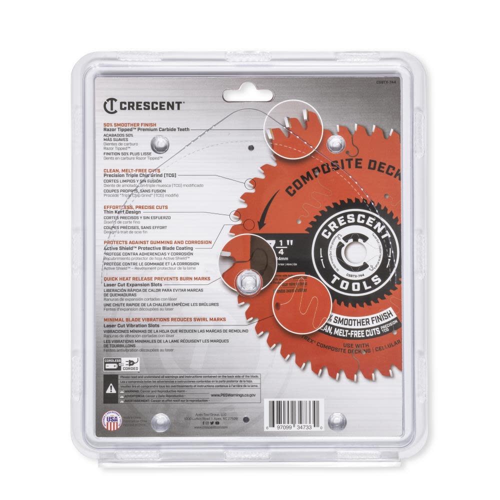 Crescent Circular Saw Blade Composite Decking 7 1/4 x 44T ;