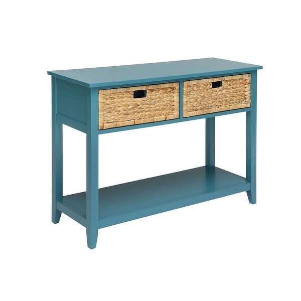 Console Table with 2 Drawers Wicker Crate Baskets