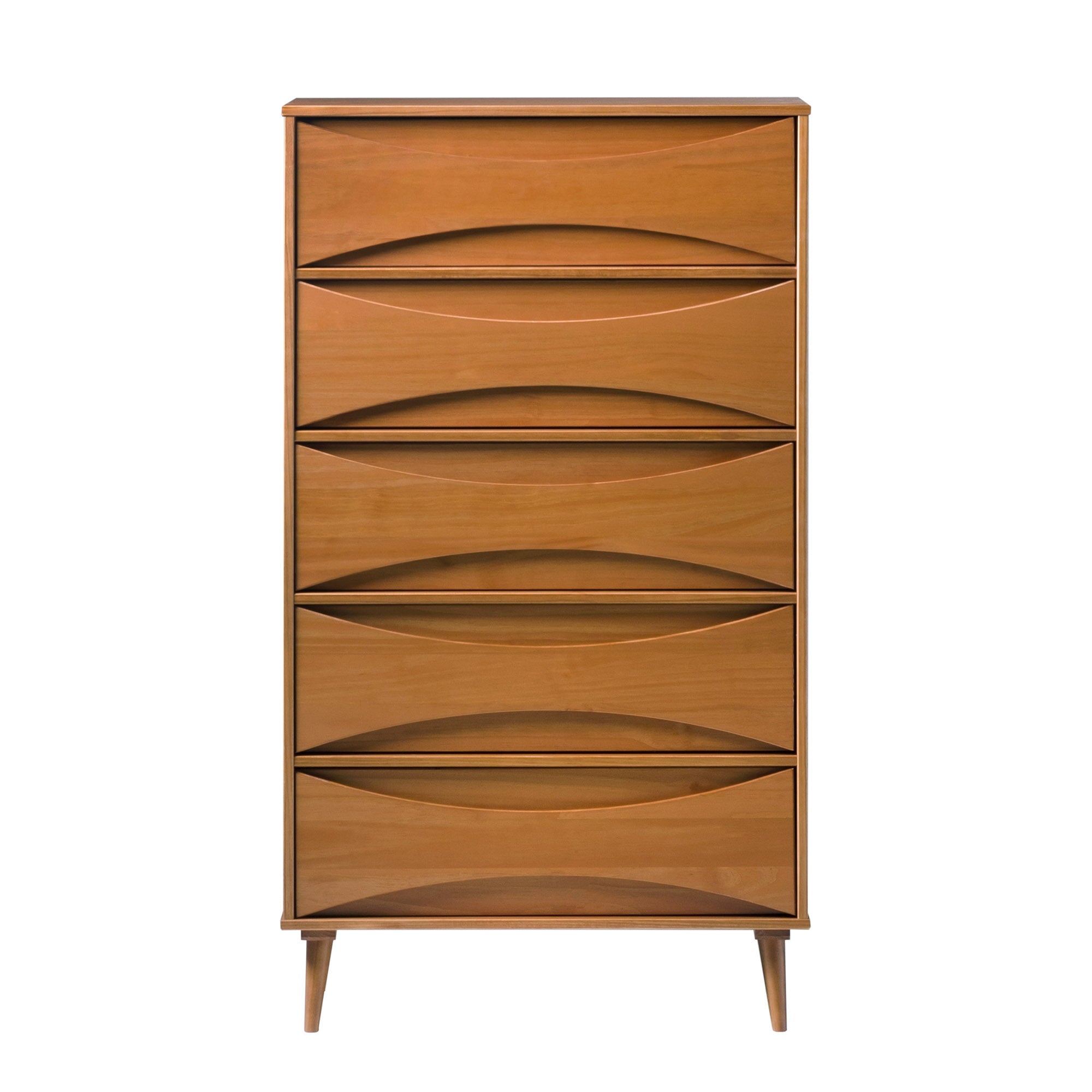 Manor Park 30” Mid-Century Modern Curved Front 5-Drawer Dresser, Caramel