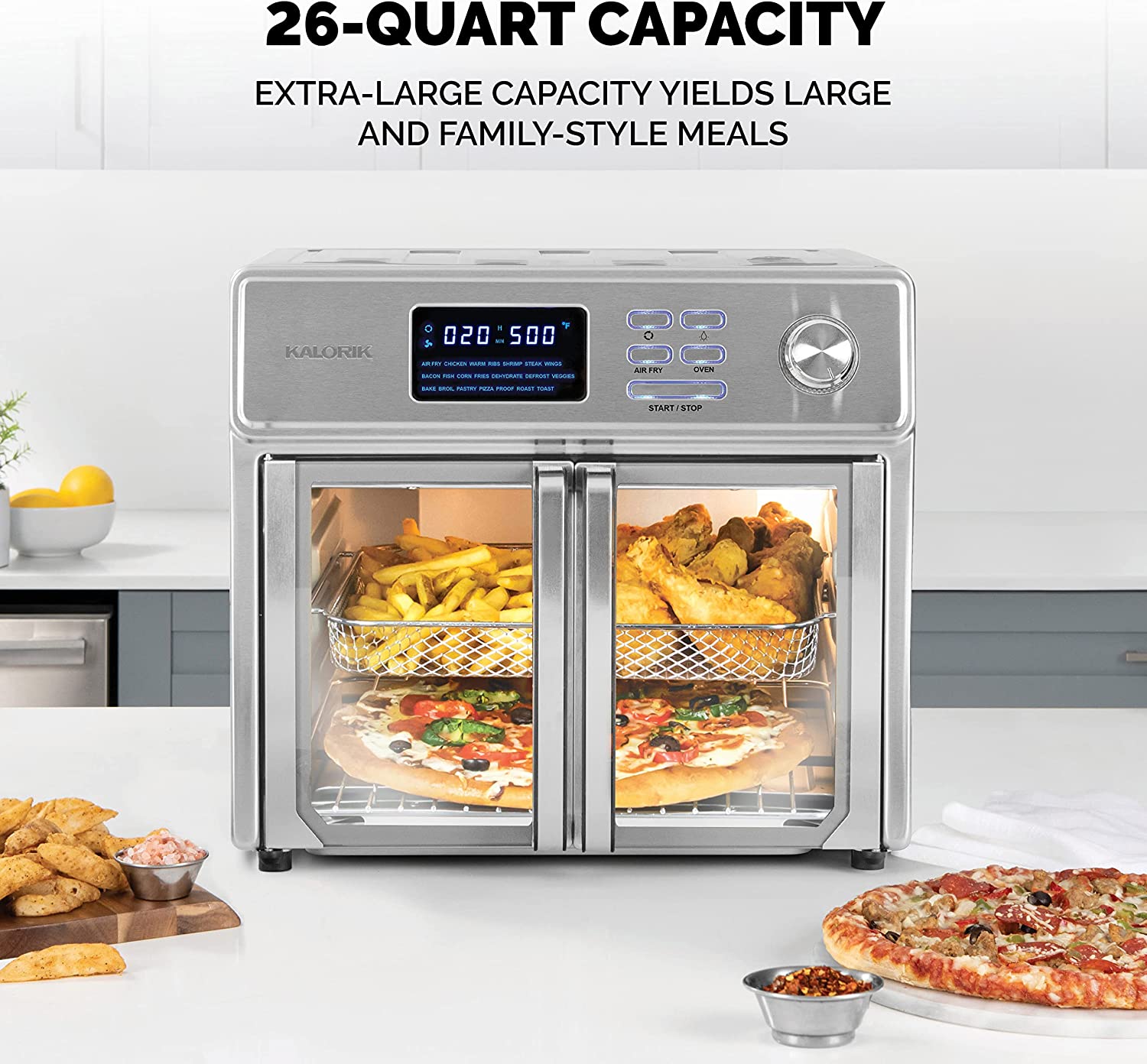 Digital Air Fryer Oven AFO 46045 SS 26 Quart 10-in-1 Countertop Toaster Oven & Air Fryer Combo Rotisserie, Broiler, Dehydrator, & More | 9 Accessories & Cookbook | 21