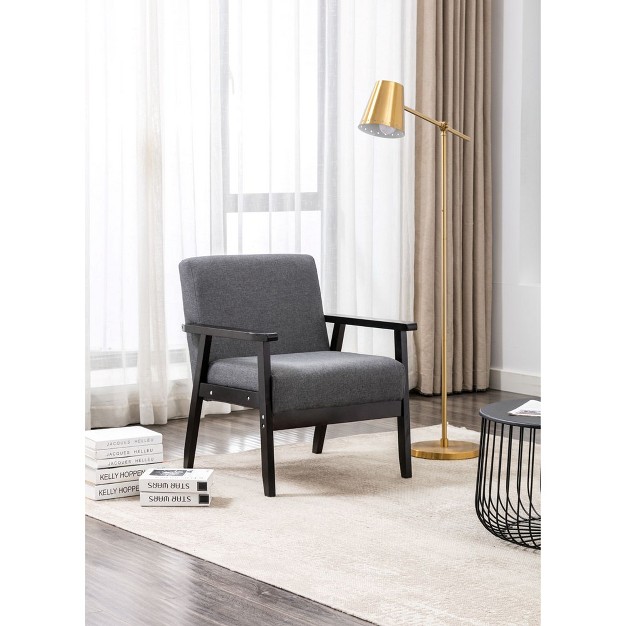 Simple Relax Linen Upholstered Accent Chair In Dark Gray And Espresso