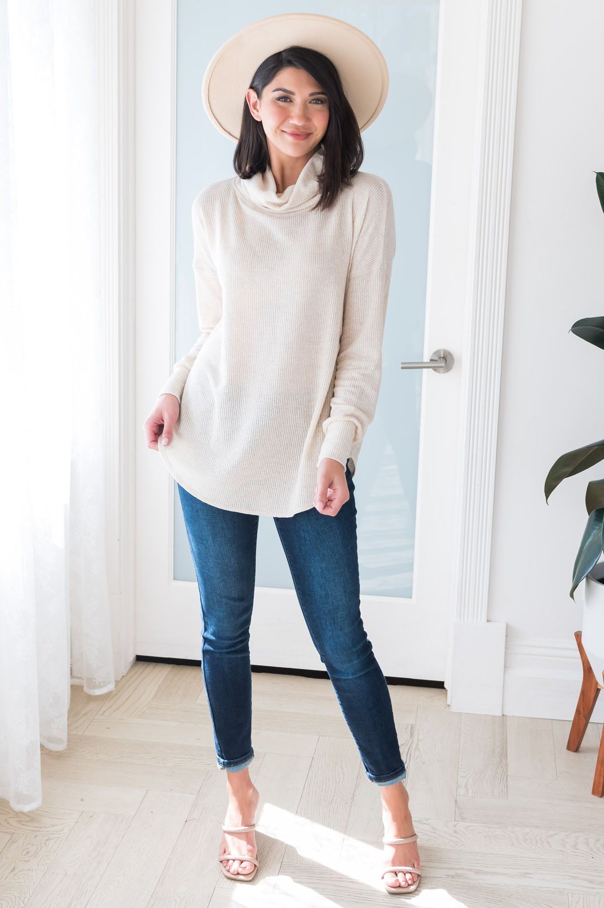 Simple Style Modest Cowl Neck Sweater