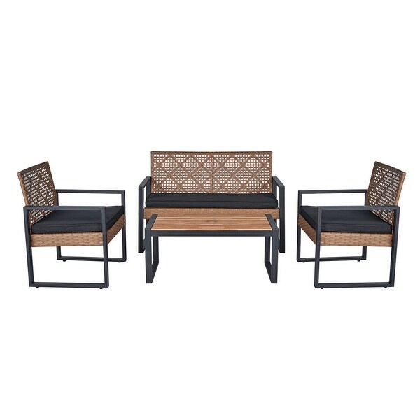 4Piece Acacia Wood Table Top Patio Furniture Conversation Set for Balcony Porch Garden Backyard Lawn