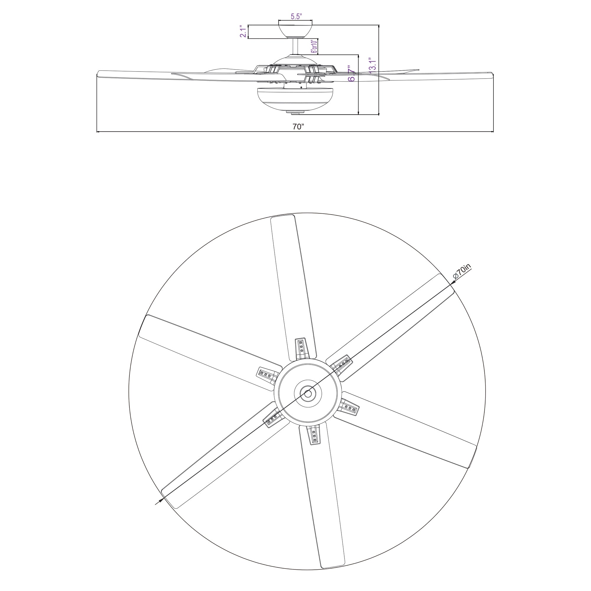 Ceiling Fan with Lights and Remote Control Modern Ceiling Fan with Light 70 Inch Ceiling Fan， Brushed Nickel