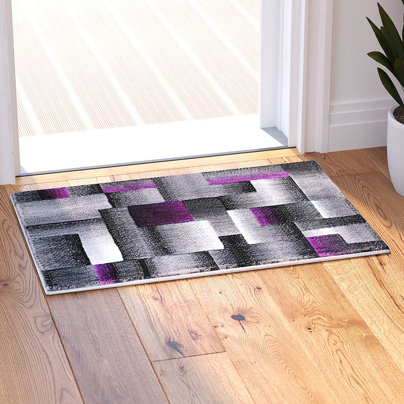 Masada Rugs Masada Rugs Trendz Collection 2'x3' Modern Contemporary Area Rug in Purple， Gray and Black-Design Trz861