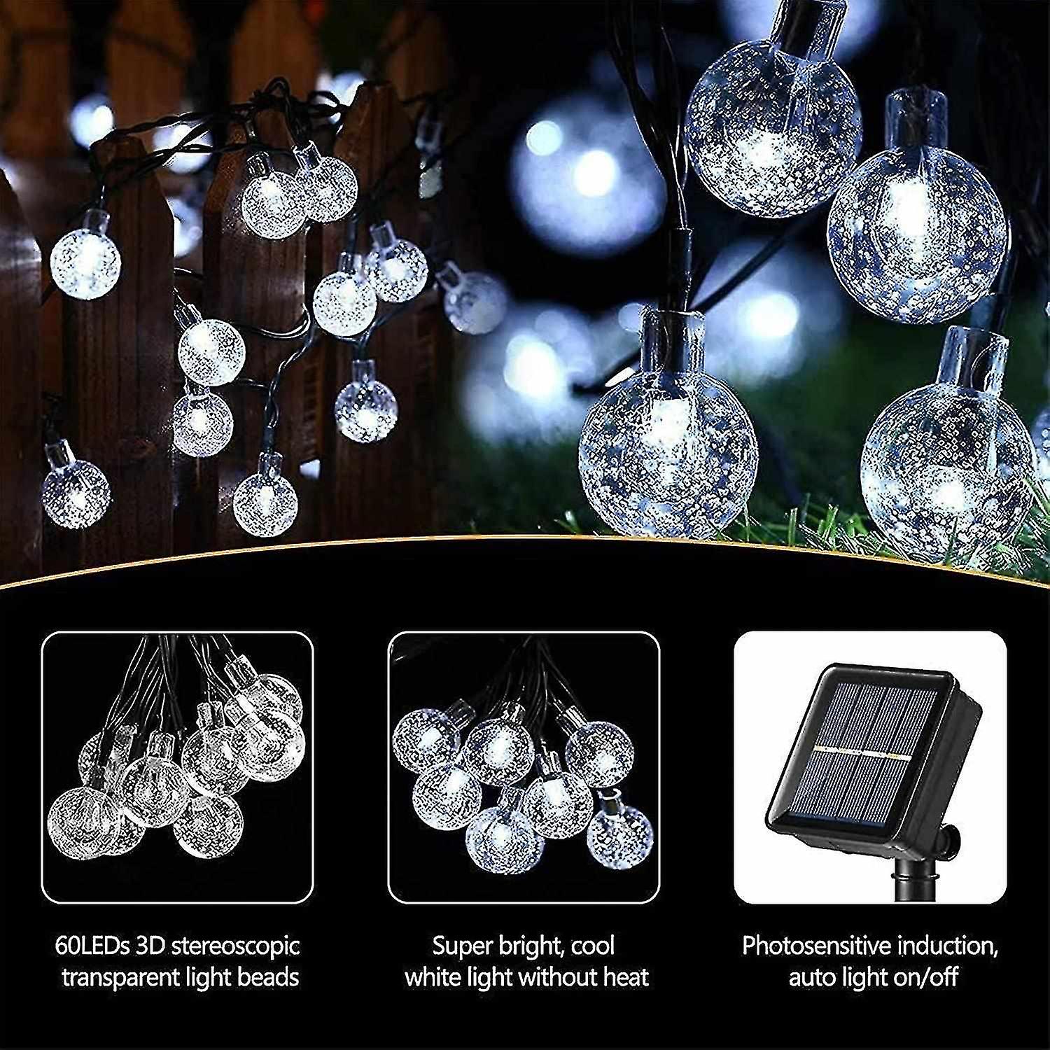 Solar Garden Lights Outdoor， 36ft 60 Led Solar String Lights Waterproof， Solar Powered Crystal Ball