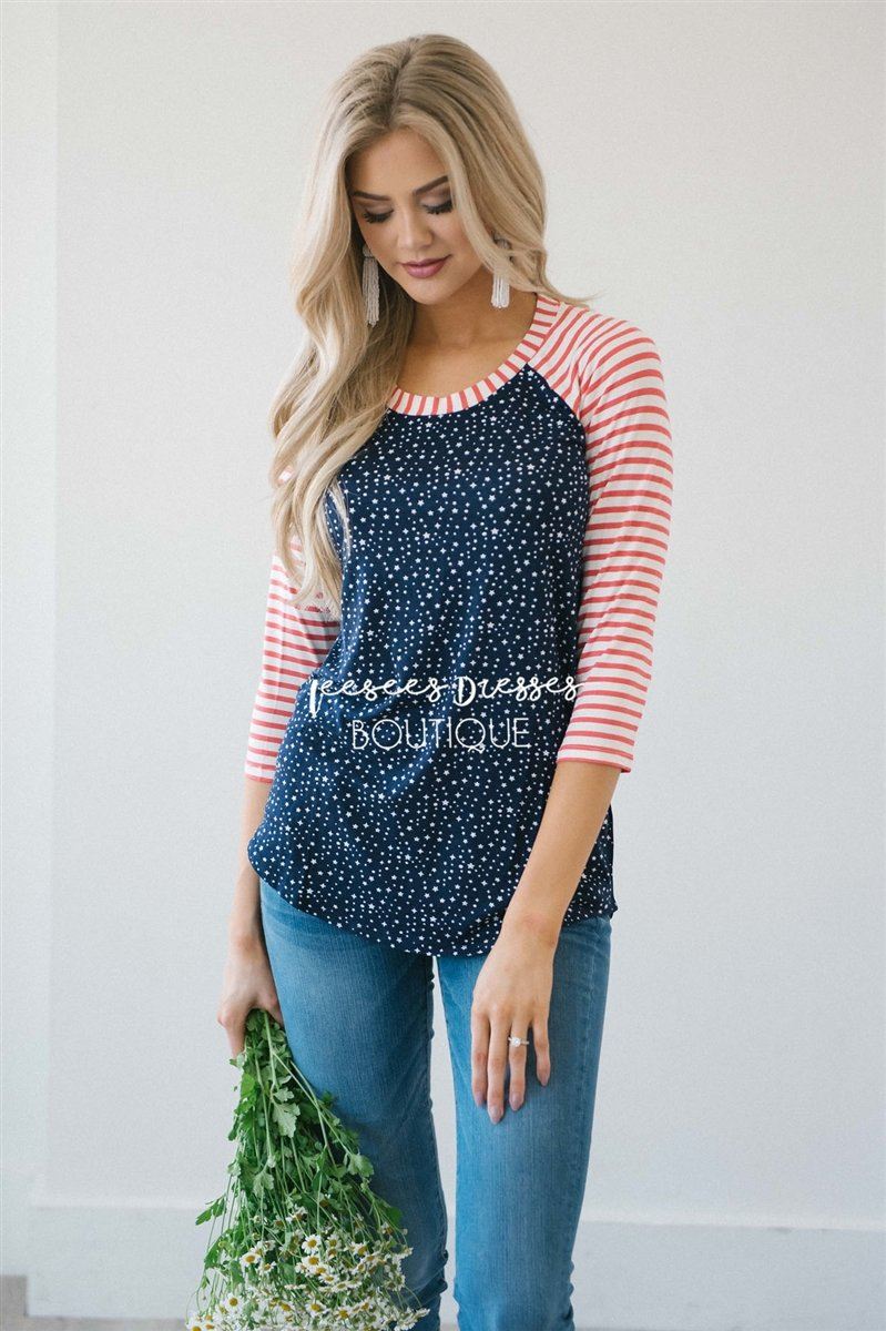 Twinkle Star Striped Baseball Sleeve Top