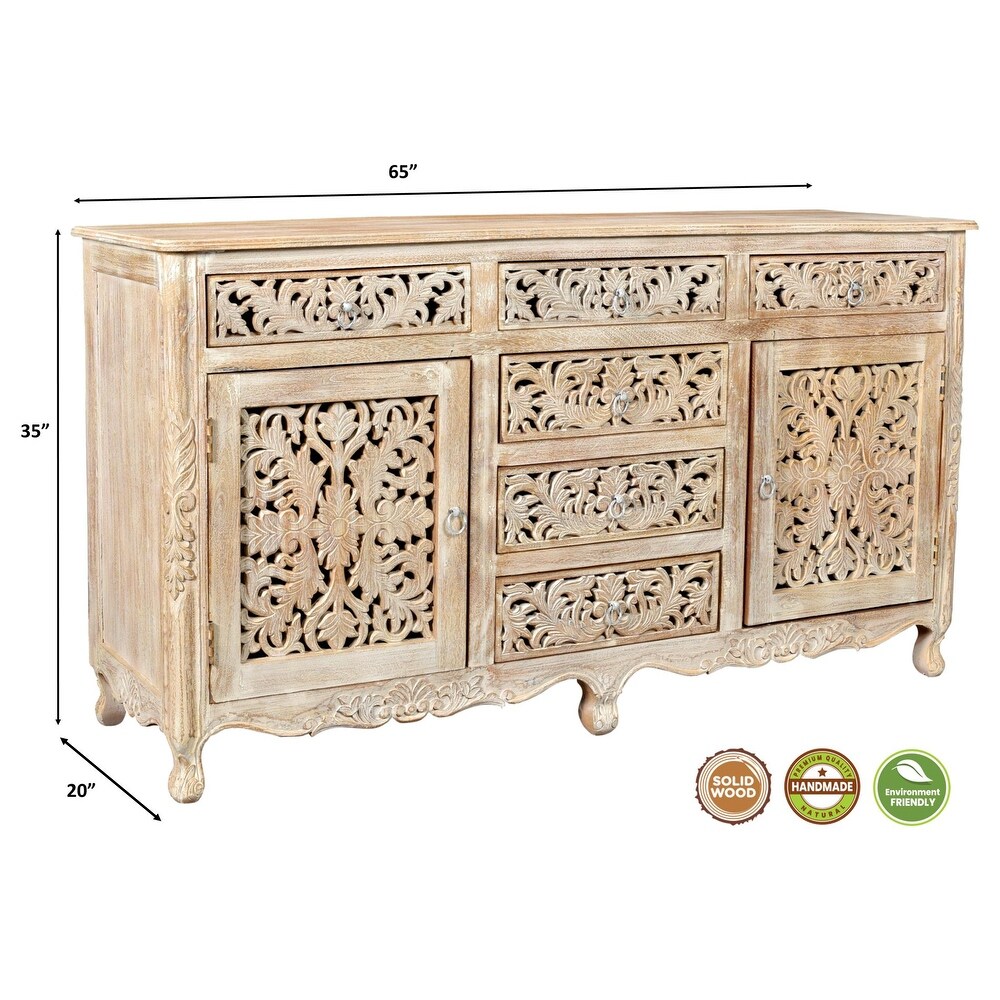 Florence Floral Carved Wood 6 Drawer 2 Door Sideboard