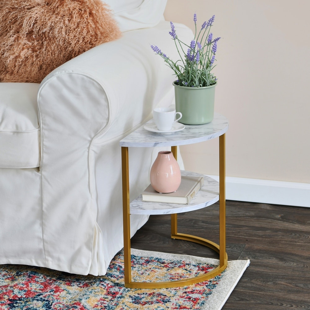 Half Moon Side End Table with Storage Shelf