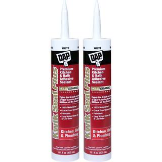 DAP Kwik Seal Plus 10.1 oz. White Premium Kitchen and Bath Siliconized Caulk (2-Pack) 18510