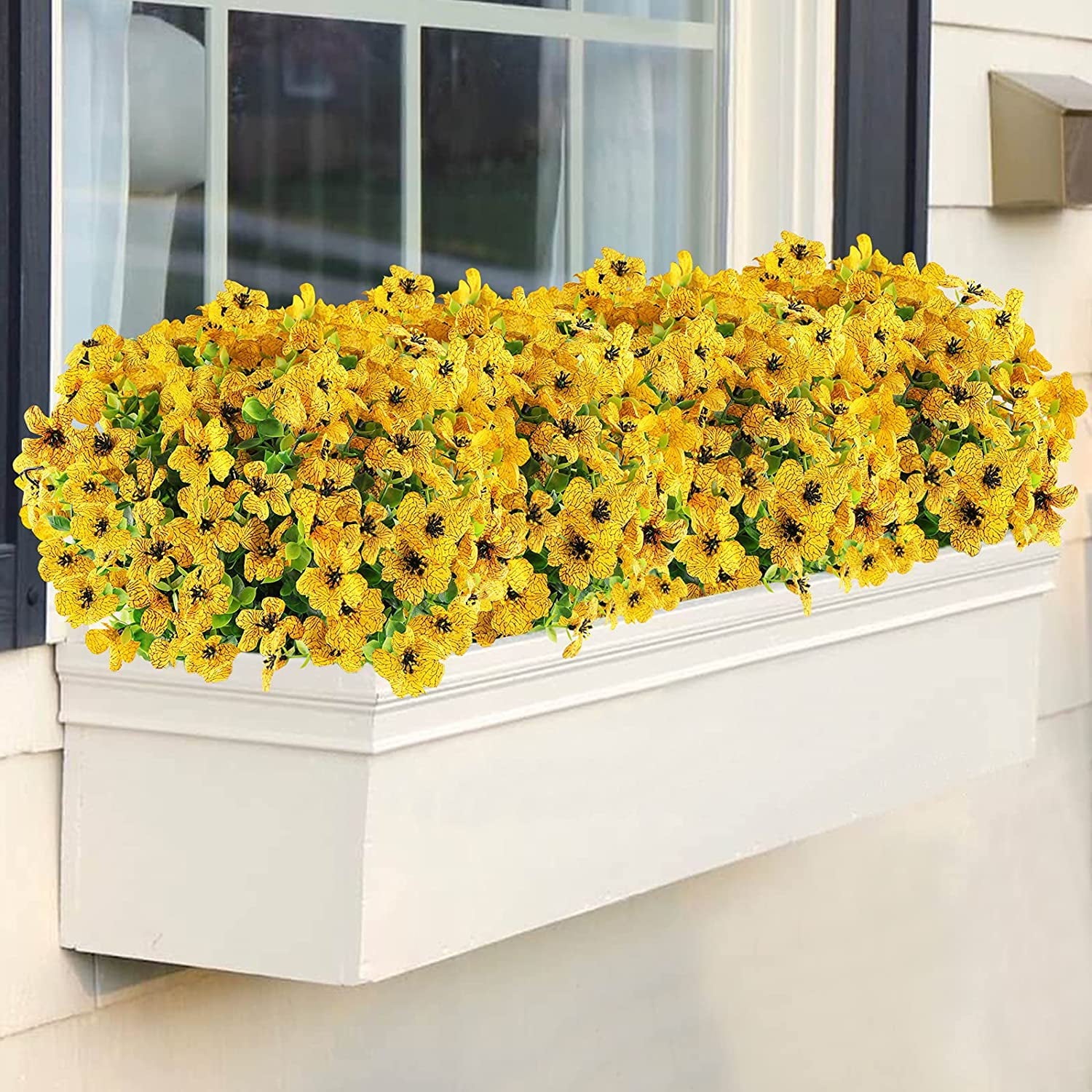 GRNSHTS 6 Bundles Artificial Flowers UV Resistant Fake Plants Outdoor Faux Plastic Flowers Garden Window Box Porch Home Decor (Yellow)