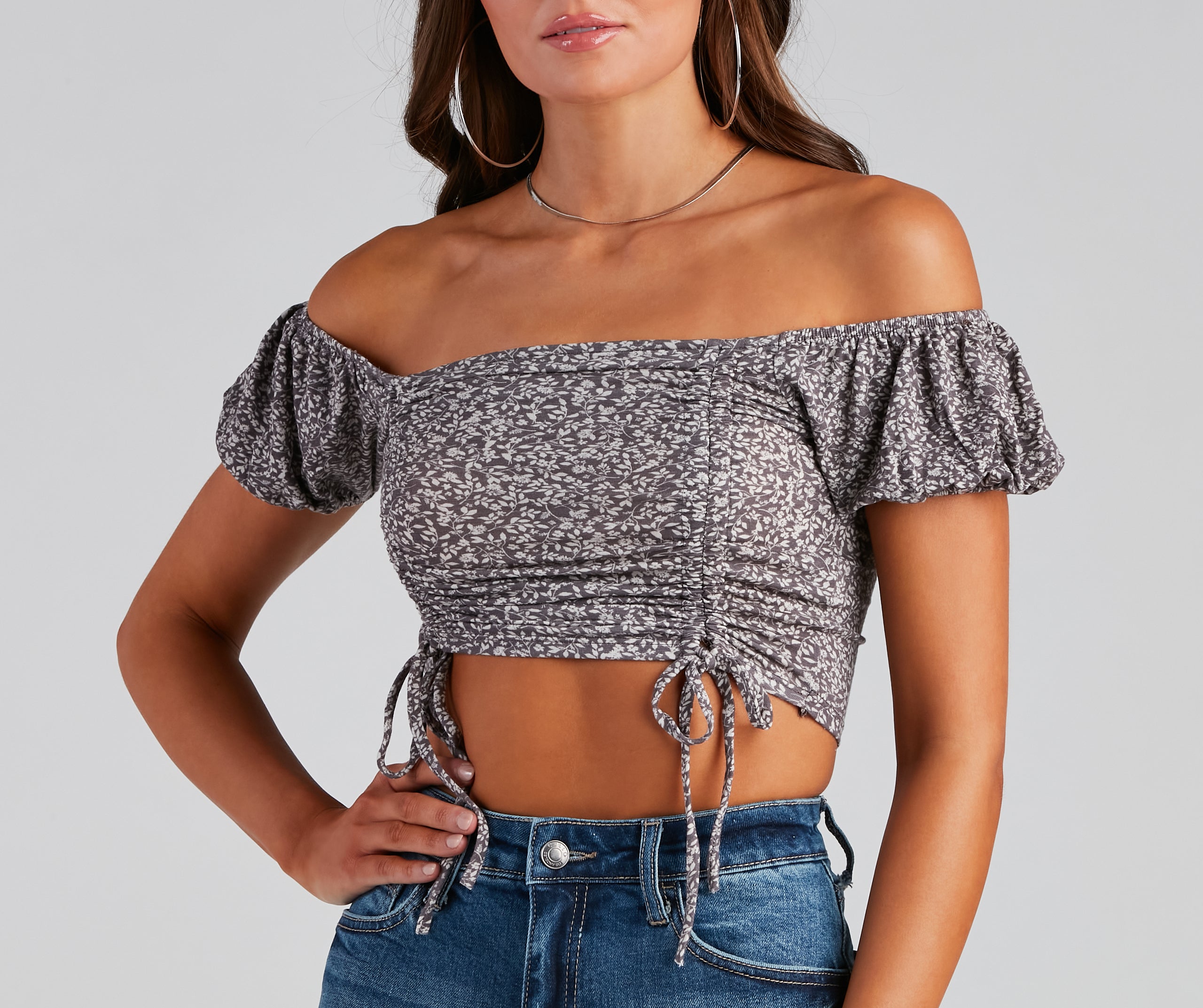 Ditsy Floral Off-Shoulder Crop Top