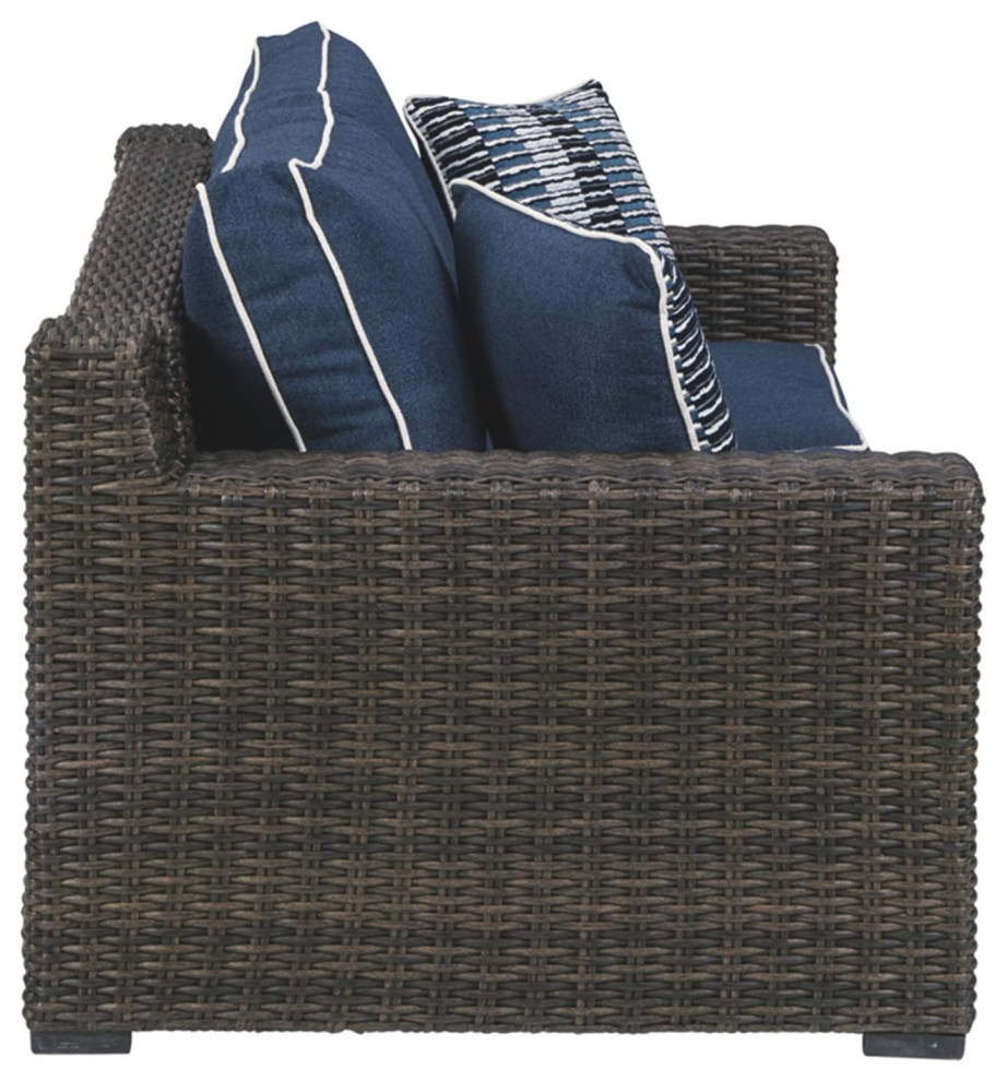 Modern Farmhouse Sofa  Wicker Frame  ampPlush Navy Cushions  Indoor or Outdoor Use   Transitional   Sofas   by Declusia  Houzz