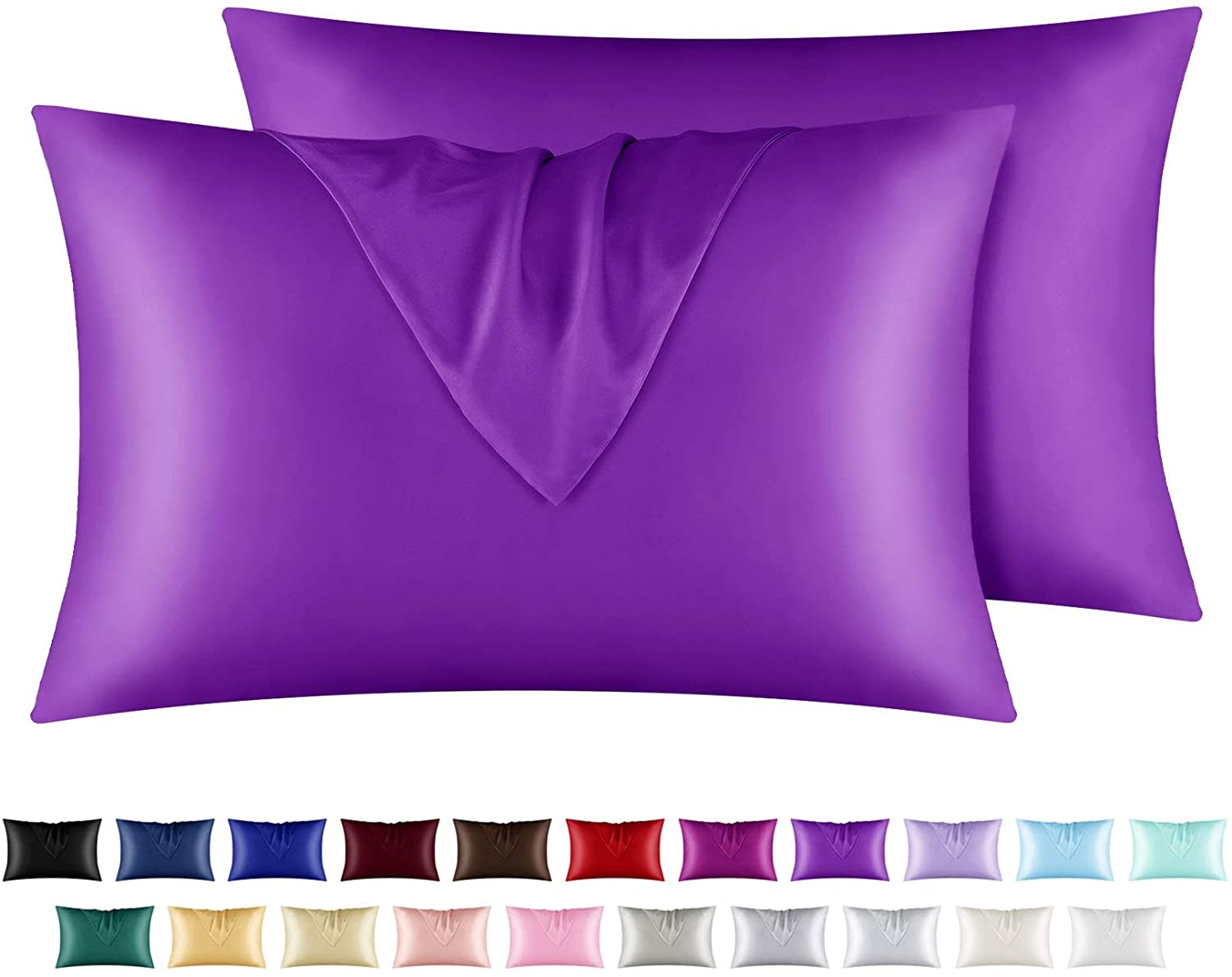 Satin Pillowcase for Hair and Skin, 2 pcs Silky Pillowcases with Envelop Closure