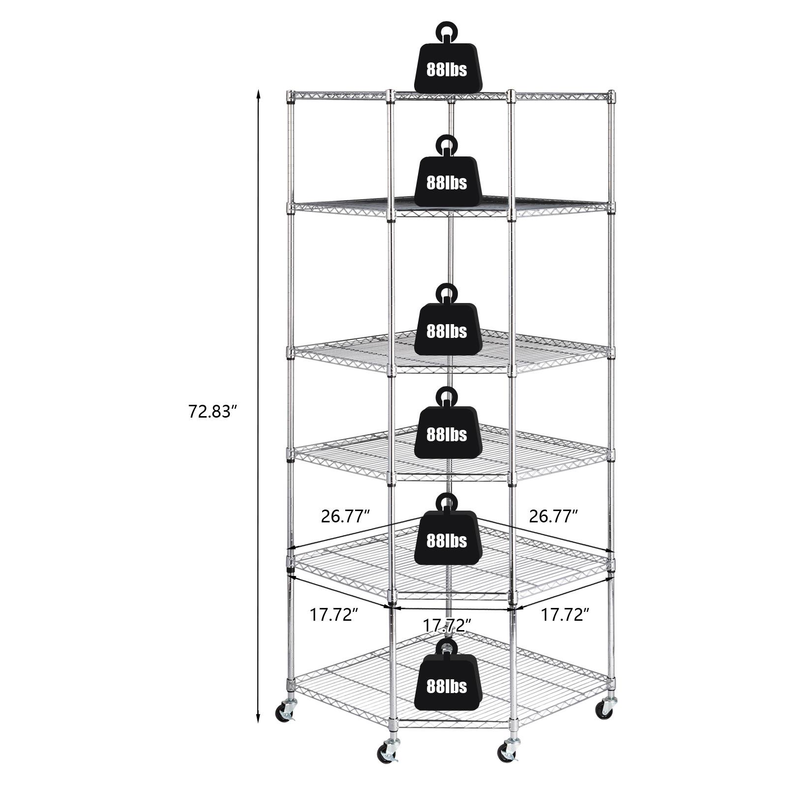 Zimtown 6-Tire Heavy Duty Wire Garage Storage Rack, Steel Corner Shelving with Wheels, Silver