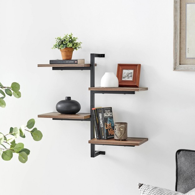 4 tier Sienna Vertical Wall Shelf Unit Black rustic Danya B