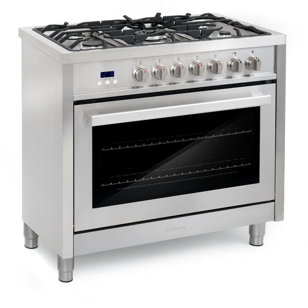 Cosmo Commercial-Style 36 in. 3.8 cu. ft. Single Oven Dual Fuel Range with 8 Function Convection Oven in Stainless Steel F965