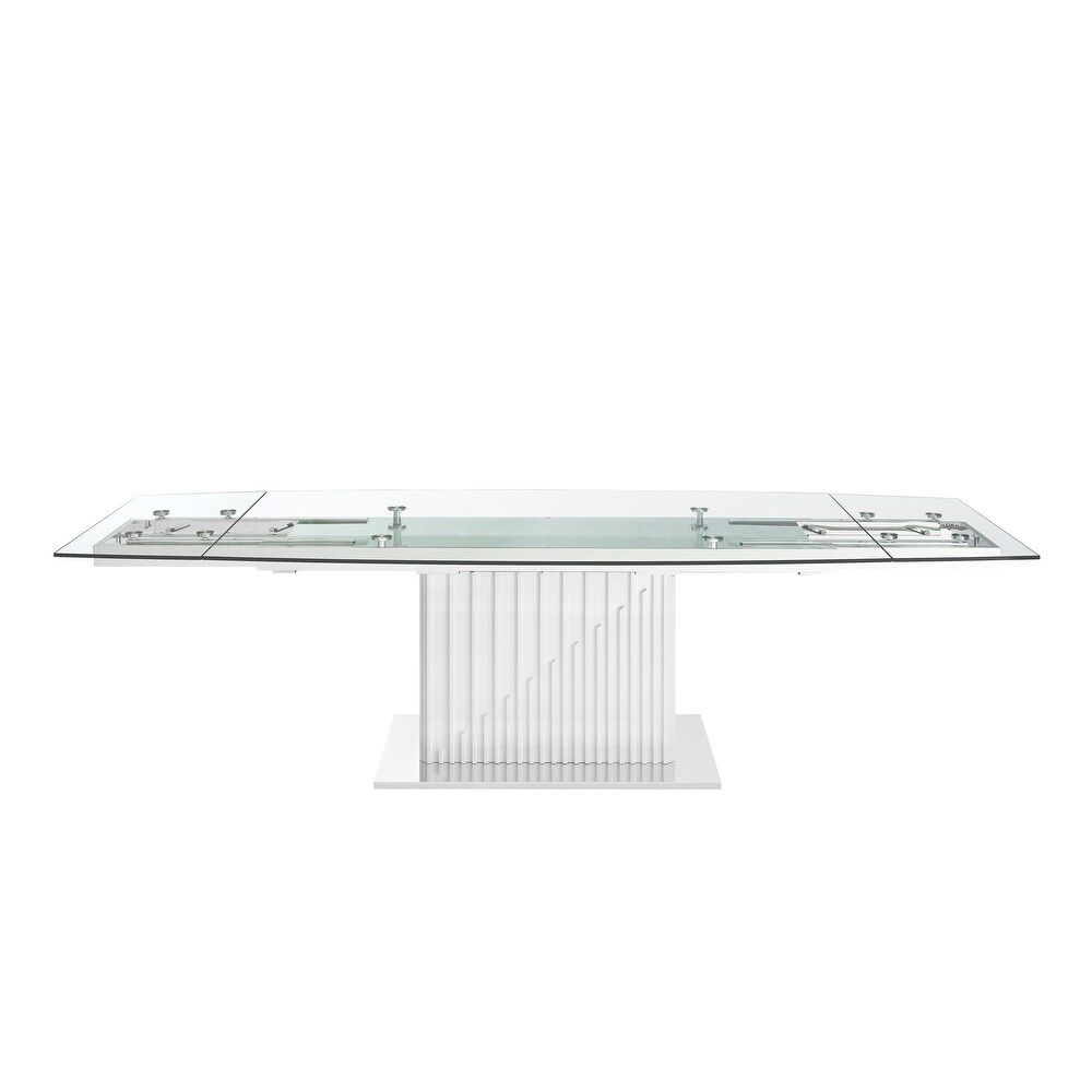 MOON dining table with high gloss white lacquer base.