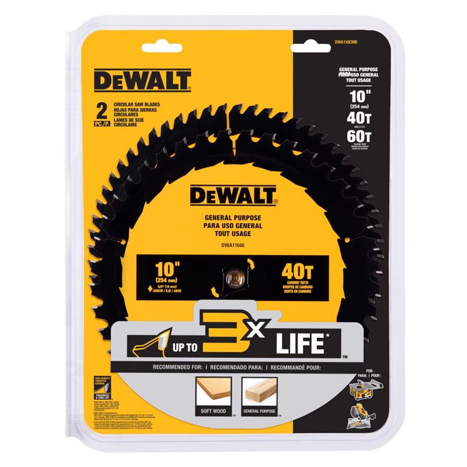 DW 10 in. D X 5/8 in. Carbide Tipped Circular Saw Blade 40/60 teeth 2 pk