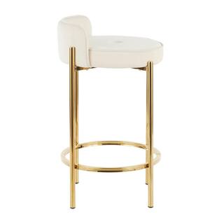 Lumisource Chloe Counter Stool in White Velvet and Gold Metal (Set of 2) B26-CHLOE AUVW2