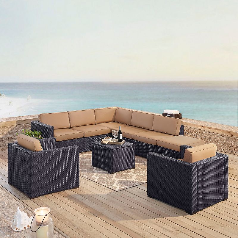 Crosley Furniture Biscayne Patio Wicker Loveseat， Chair， Coffee Table and Ottoman 7-piece Set