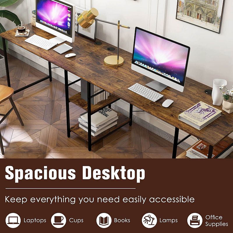 L Shaped Computer Desk with 4 Storage Shelves and Cable Holes