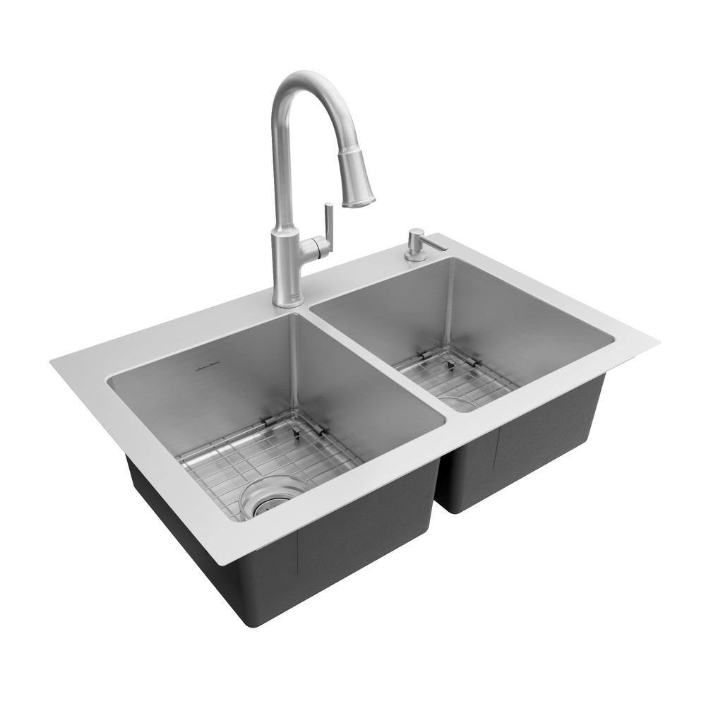 American Standard Raviv Stainless Steel 32 in. Double Bowl Drop-In Kitchen Sink 18DB000132C2.075