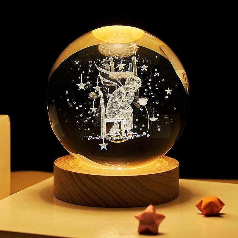 3D inner carved LED luminous crystal ball creative decorationEight centimeter crystal ball. - Little