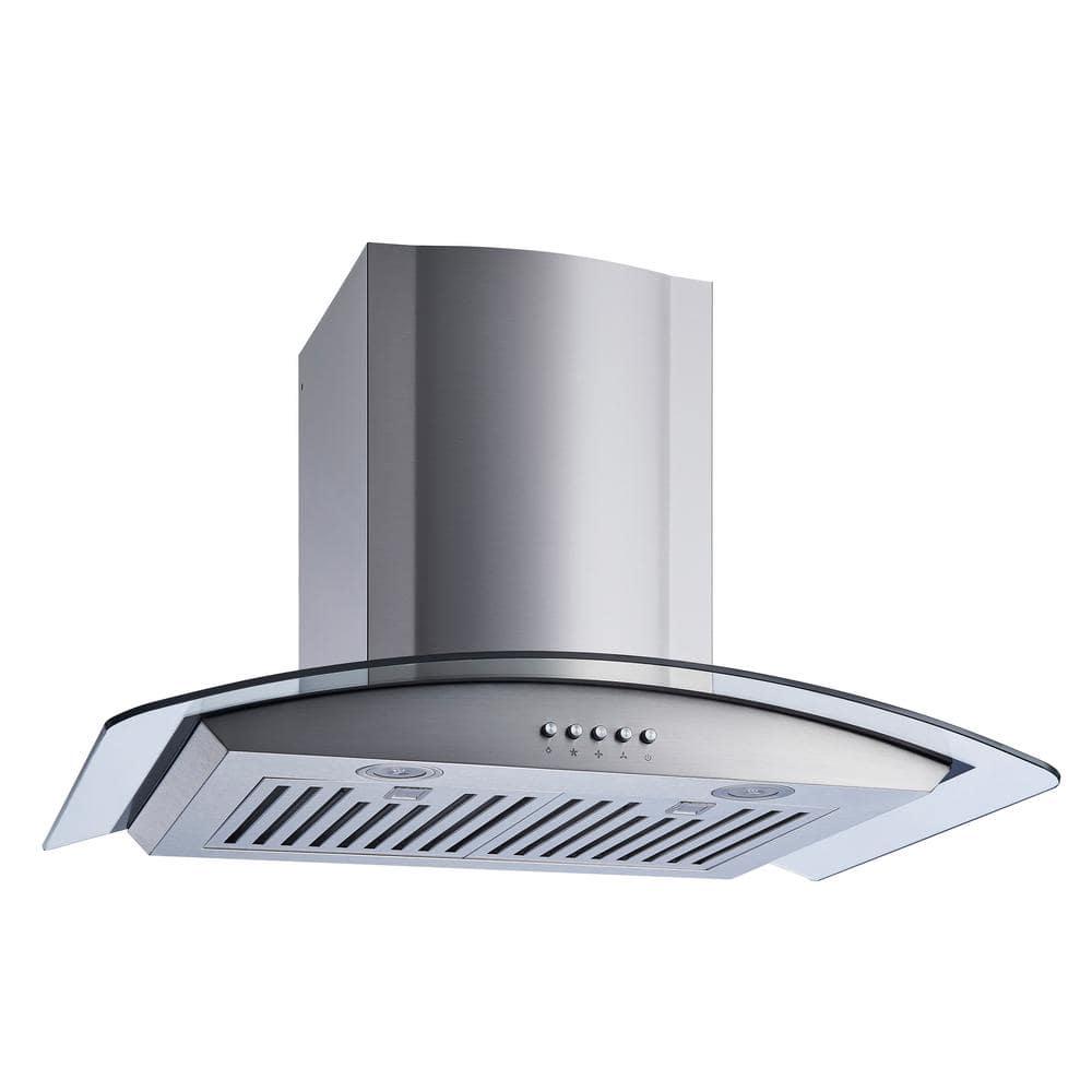 Winflo 30 in Convertible Wall Mount Range Hood in Stainless SteelGlass with Baffle and Charcoal Filters