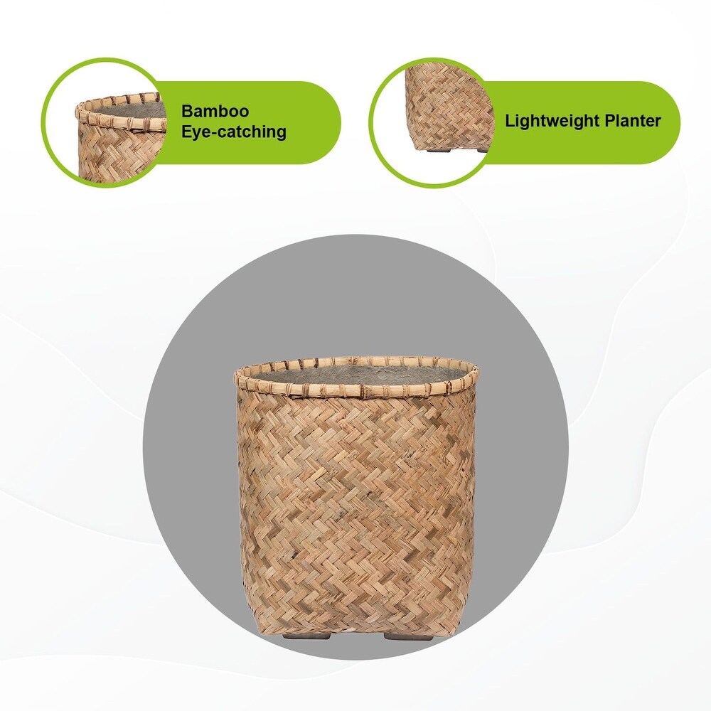 Pottery Pots Zayn Bamboo Indoor Outdoor Round Planter  Natural Finish