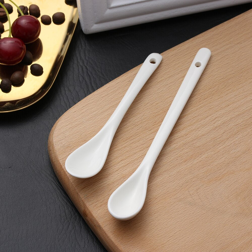 2 pieces Mini Porcelain Spoons Ceramic Tea Coffee Sugar Dessert Spoon Kitchen Flatware Tableware Small/Large Kit