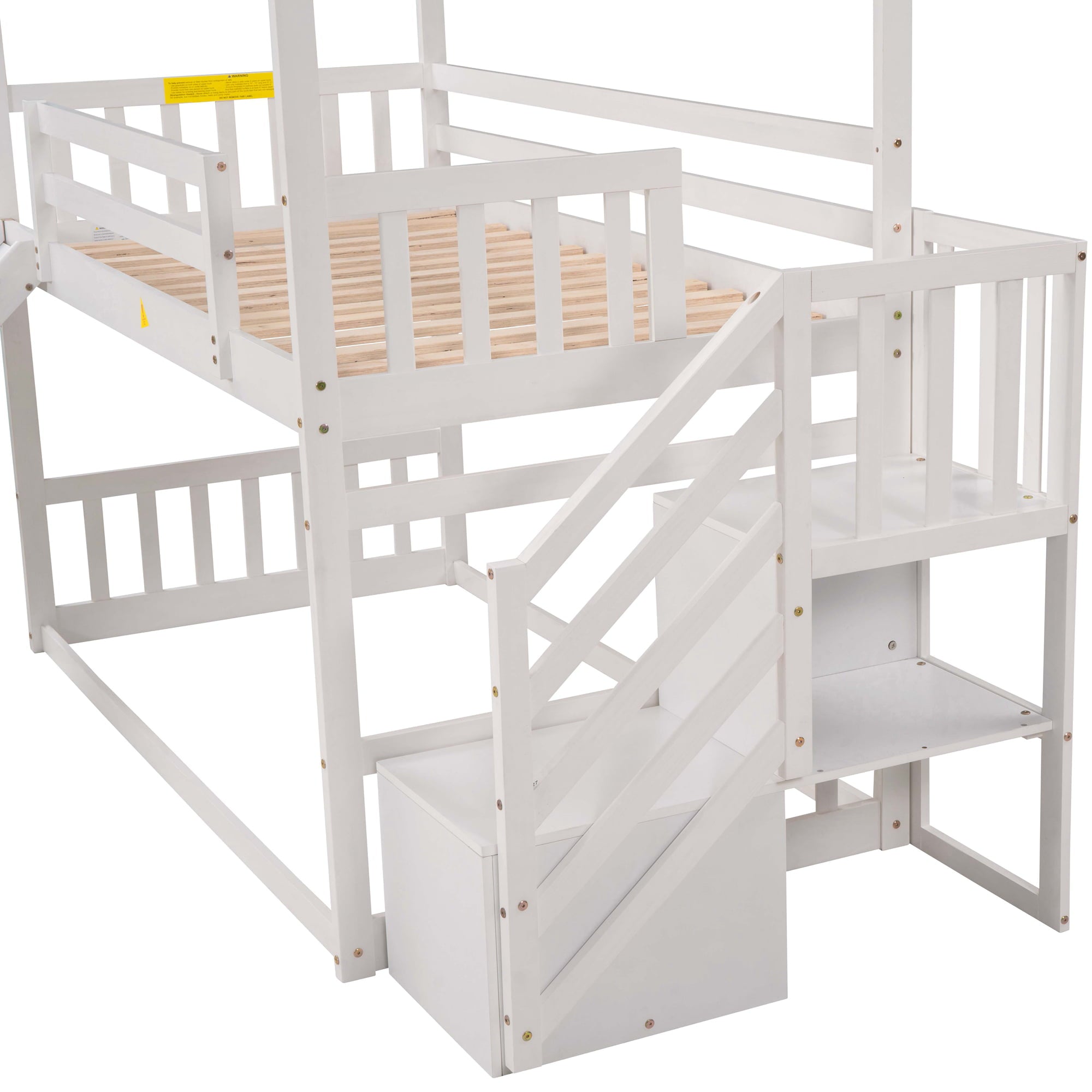 EUROCO Twin over Twin House Bunk Bed with Staircase for Kids for Bedroom, White