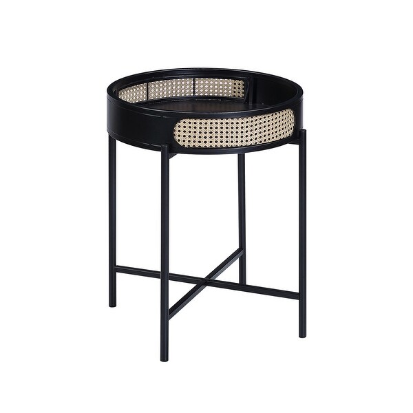 Round End Table with Open Top and Metal Legs in Black Finish