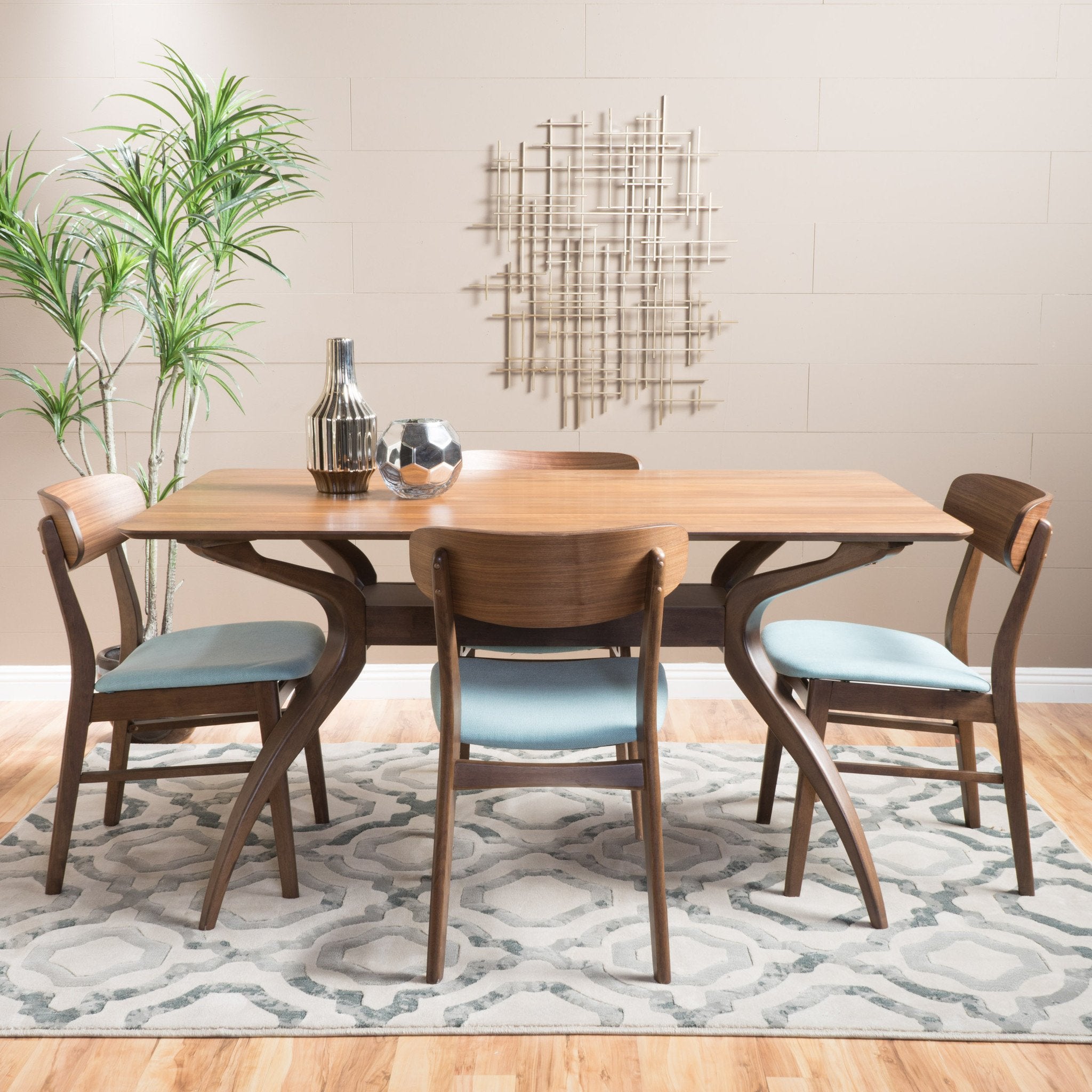 Leona Mid-Century Modern 5 Piece Dining Set