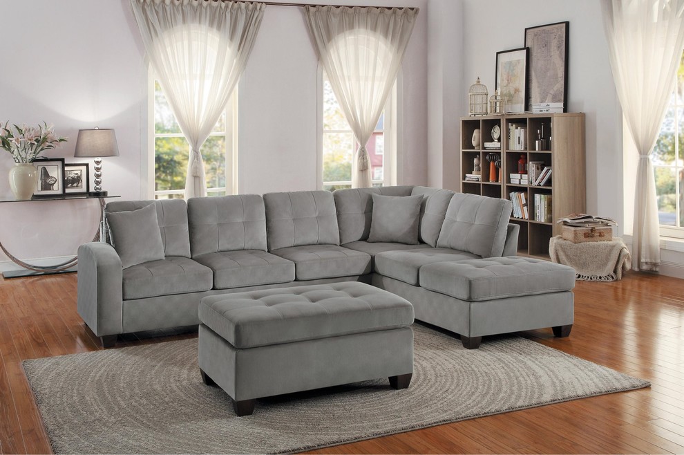 3 Piece Elburn Reversible Chaise Sectional and Ottoman  Taupe Fabric   Transitional   Living Room Furniture Sets   by AMOC  Houzz