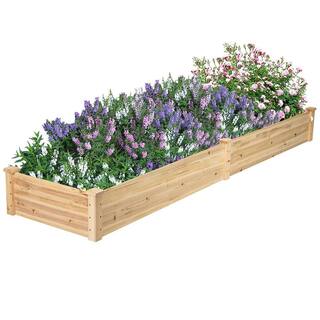 Costway 97 in. L x 25 in. W x 10 in. H Natural Wood Rectangular Raised Bed Vegetable Flowers Plants Planter GT2935