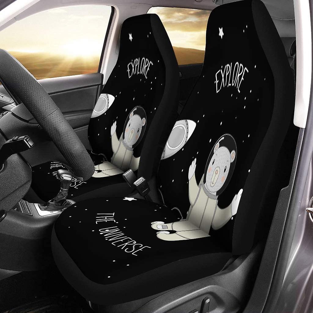 Set Of 2 Car Seat Covers Cute Funny Bear Astronaut On Spacewalk In Outer Universal Auto Front Seats Protector Fits For Car，suv Sedan，truck