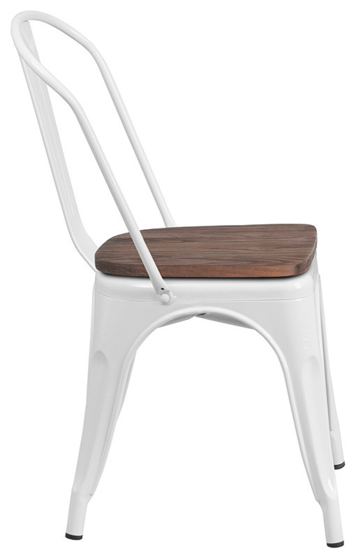 White Metal Stackable Chair with Wood Seat   Industrial   Dining Chairs   by Beyond Design  ampMore  Houzz