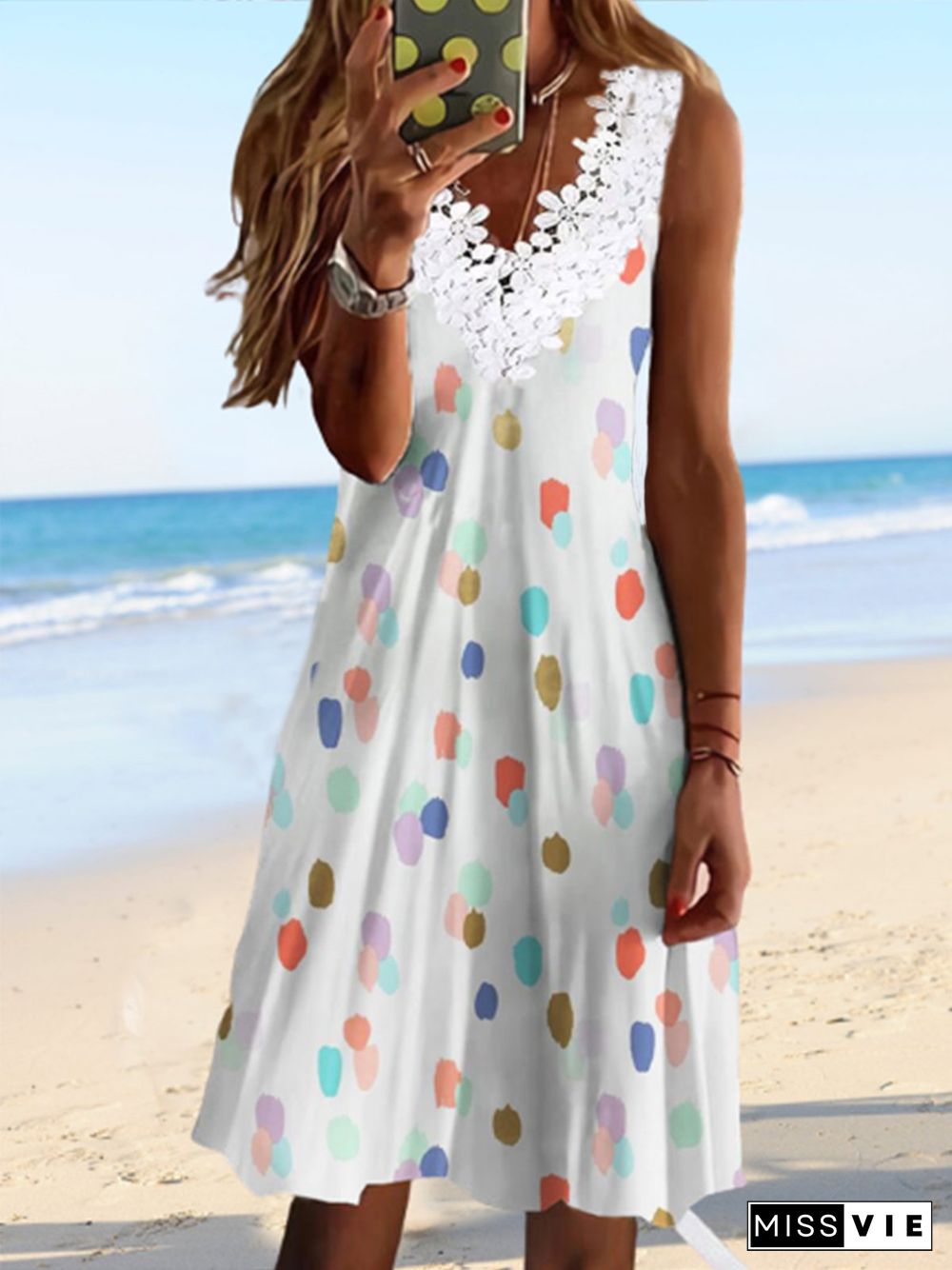 Casual Polka Dots Sleeveless Knitting Dresses