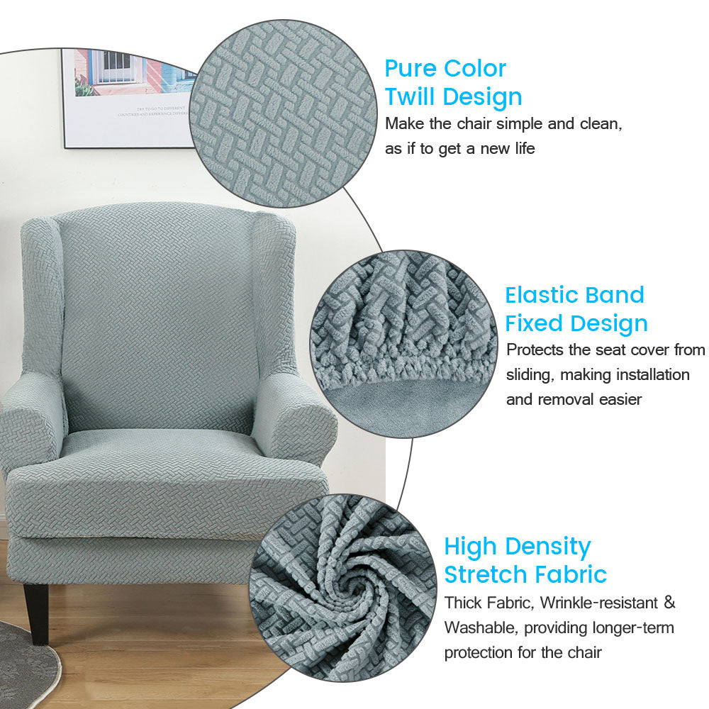 Stretch 2-Piece Elegant Pure Color Wing Chair Slipcover , Machine Washable Jacquard Knitted Fabric