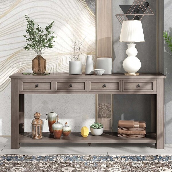 Console Sofa Table with Storage Drawers and Bottom Shelf for Entryway