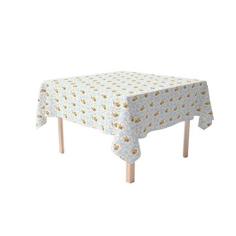 Square Tablecloth， 100% Polyester， 60x60， Cartoon Honeycomb Bees